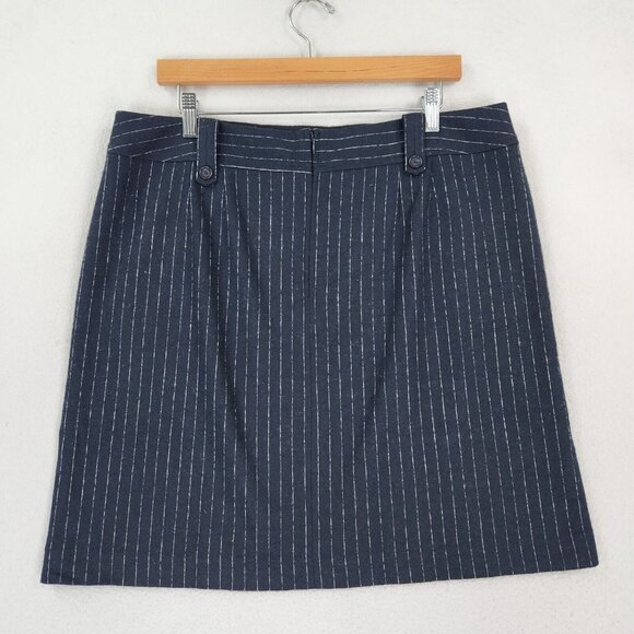 Ann Taylor LOFT Skirt Womens 14 Navy Blue Pinstripe Wool Blend A Line Classic - Picture 6 of 10